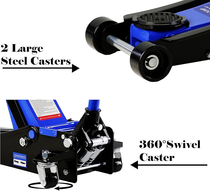 Floor Jack, Professional Heavy Duty Hydraulic Floor Jack, Low Profile Floor Jack, Steel Racing Floor Jack w/2 Piston Quick Lift Pump, Floor Jack Lifting 4"-21" 4 Ton (8800lb) Capacity Blue
