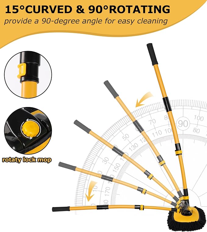 56.7" Car Wash Brush Mop Kit Mitt Sponge with Long Handle Car Cleaning Supplies Kit Tools Car Washing Duster Exterior Scratch Free, Chenille Replacement Head Extension Pole