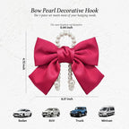 2PCS Satin Bow Pearl Car Seat Headrest Hooks – Car Bag Holder & Vehicle Hanger for Purses – Cute Coquette Aesthetic Interior Decoration – Cute Auto Organizer Accessories Universal (Berry Fuchsia)