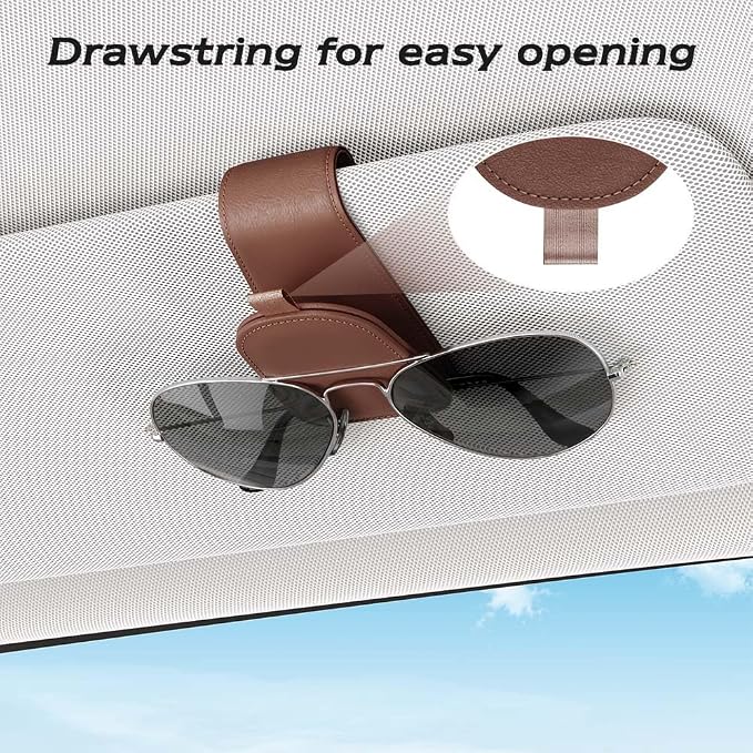 Sunglass Holder for Car Visor, Brown, 2 Packs | Suede Cloth, Magnetic, Organizer for Car Accessories