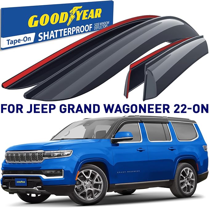 Goodyear Shatterproof Window Deflectors for Jeep Grand Wagoneer 2022-2026, Tape-on Rain Guards, Window Visors, Vent Deflector Visor, Car Accessories, 4 pcs. - GY008760