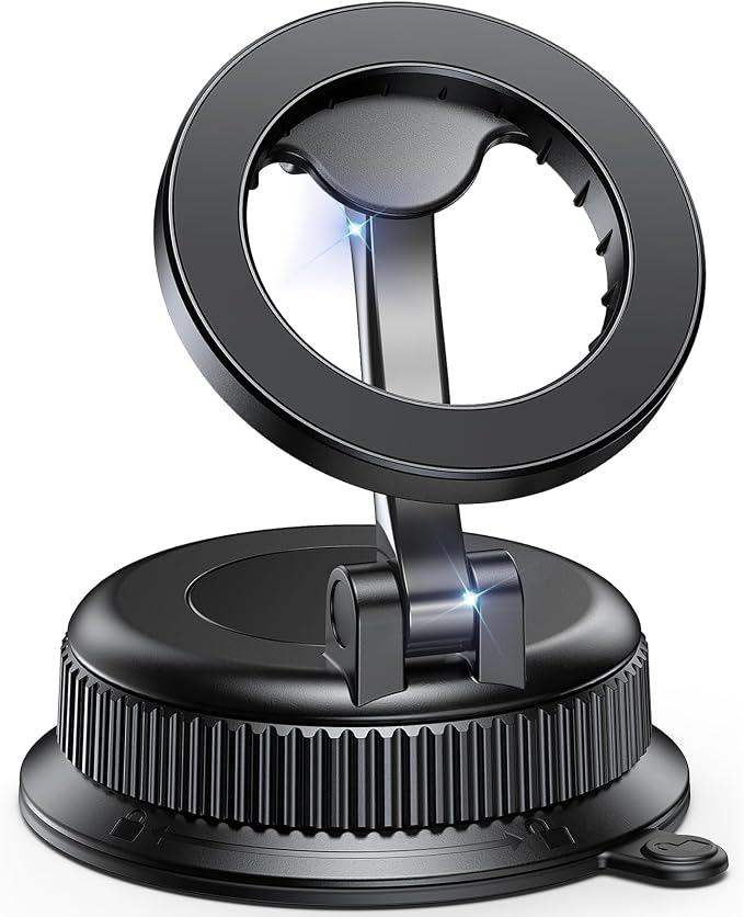 Magnetic Car Phone Holder for MagSafe, Reinforced Zinc Alloy Hinge, Suction Cup Car Phone Mount for Dashboard/Windshield, 360° Rotatable & Foldable Phone Holder for iPhone 17 16 15 14 13 12