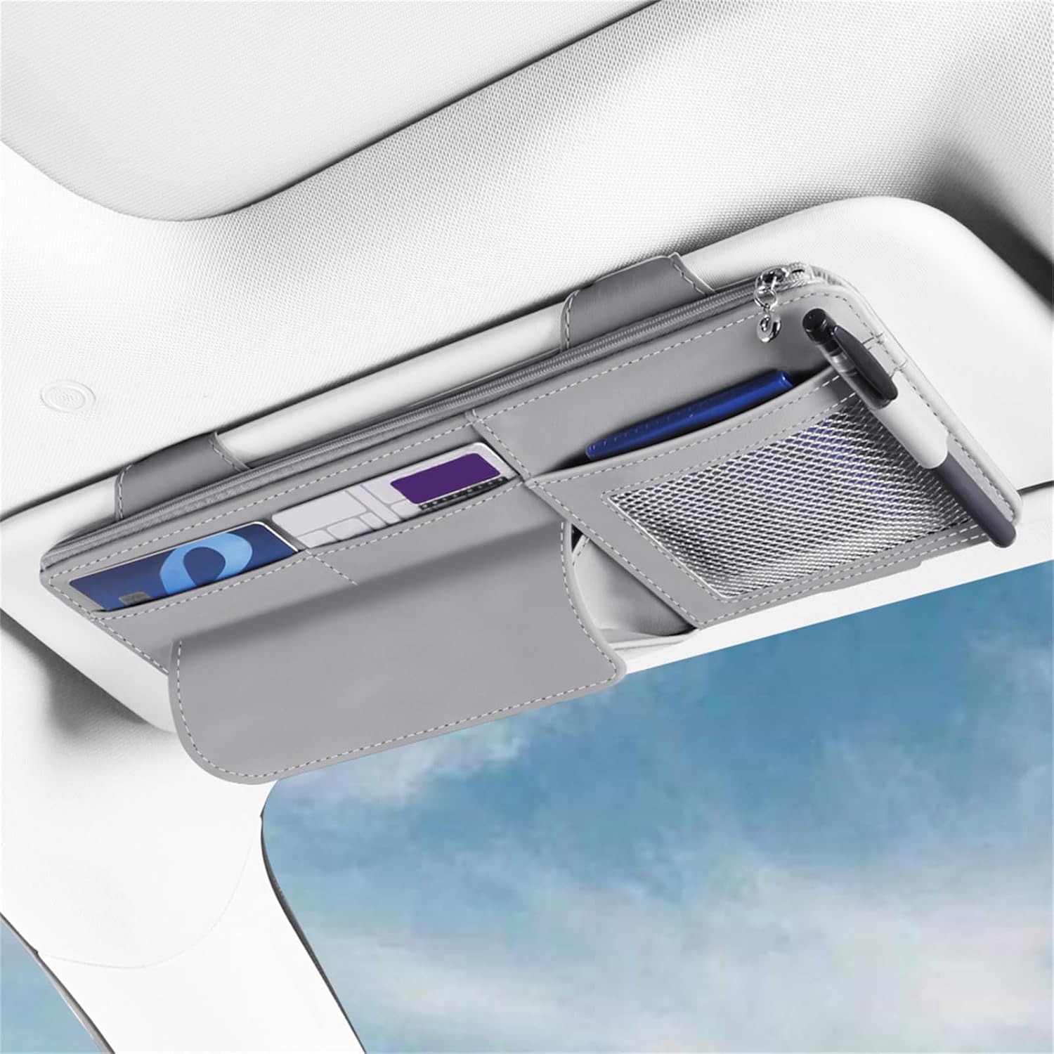 Car Sun Visor Organizer — Multi-Pocket Sunglasses & Card Holder