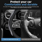15 Inch Car Leather Steering Wheel Cover, Automotive Accessories Elastic Breathable Anti-Slip Soft Wheel Protector Fits Men and Women, Suitable for SUVs, Trucks, Vehicles and RVs (Gray-1)