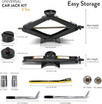 Car Jack Kit 3 Ton (6,600 lbs) with Tesla Pad & Universal Rubber Pad | Scissor Jack for Car - Tire Jack Tool Kit | Portable, Ideal for SUV and Auto - Universal Emergency Kit with Lug Wrench