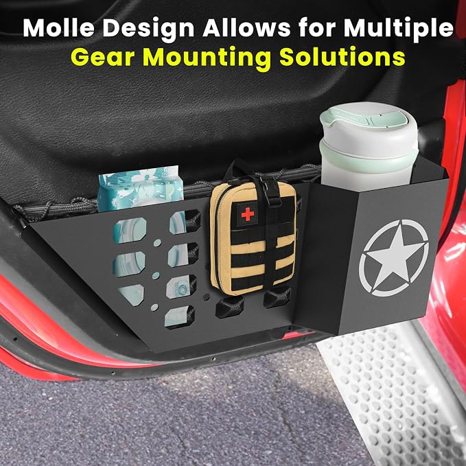 Metal Rear Door Storage Box Pockets Fit for Jeep Wrangler,Door Side Insert Organizer for Jeep Wrangler JL JLU 4XE 2018-2025 & Gladiator JT 2020-2025 Interior Door Storage Expansion Accessories 2PCS