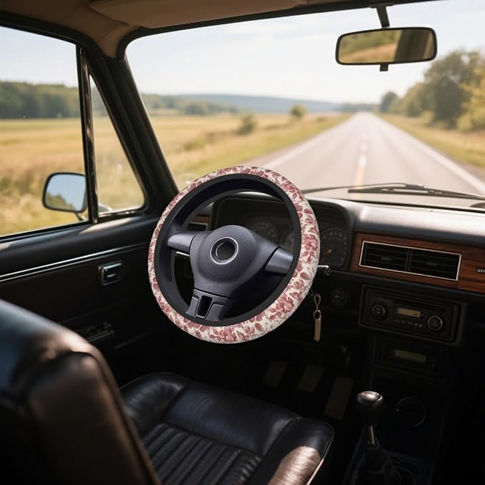 Steering Wheel Cover Accessories Neoprene Cover, Breathable Non-Slip Easy to Install Suitable for Women Men, 14.5-15.5 Inch for Car SUV Van Truck Universal - Rose