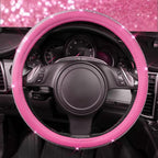 Diamond Pink Leather Steering Wheel Cover, with Bling Crystal Rhinestones Universal Fit 14" 1/2-15" Crystal Glitter for Women Sparkle Girl Fit Suvs,Vans,Sedans,Cars,Trucks, Pink Diamond