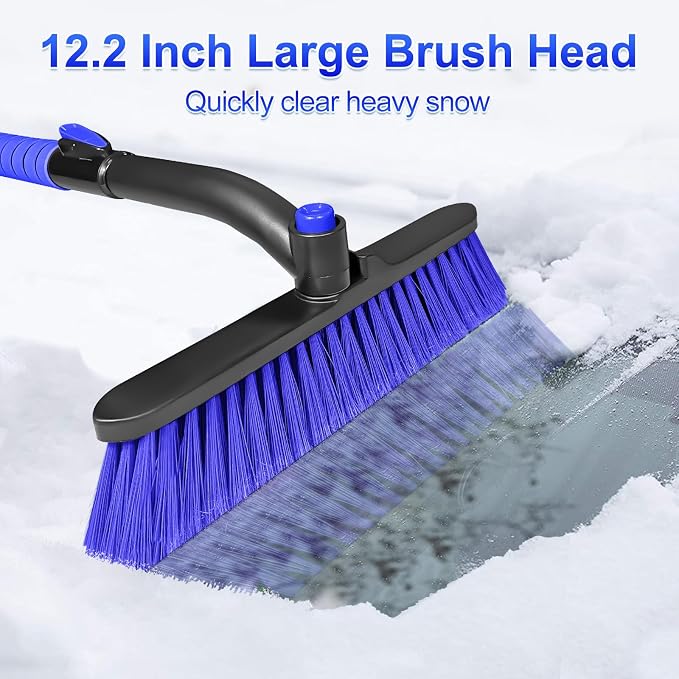35 Inch Ice Scraper and Snow Brush for Car Windshield, Extendable Snow Scraper Brush with Foam Grip for Truck SUV Vehicle Window - Blue