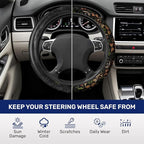 Dark Botanical Moth Steering Wheel Cover, Polyester Non-Slip Car Wheel Grip, Universal 15 Inch Auto Accessory
