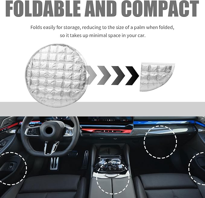 Upgraded Car Steering Wheel Cover Sun Shade,Aluminum Film Car Wheel Cover with 3-Layer Structure for Heat Insulation,Foldable 15.75" Steering Covers for Cars SUVs