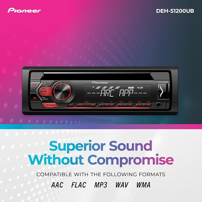 DEH-S1200UB 1-Din CD Receiver – USB, AUX, FLAC Playback, AM/FM Radio, 50W x 4 Output, MIXTRAX, Detachable Face, Preset EQ, Bass Boost, Remote Control Included