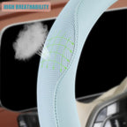 14 inch D Shaped Steering Wheel Cover for Prius Civic, Nappa Microfiber Leather Non-Slip Breathable Fabric, Warm in Winter and Cool in Summer, Blue Small 13.5 inch to 14 inch