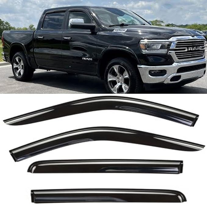 Window Visors Rain Guards for 2019-2026 Ram 1500 Crew Cab | Window Deflectors, Vent Visor, Sun Shades, Window Shields, Dark Smoke, Truck Accessories