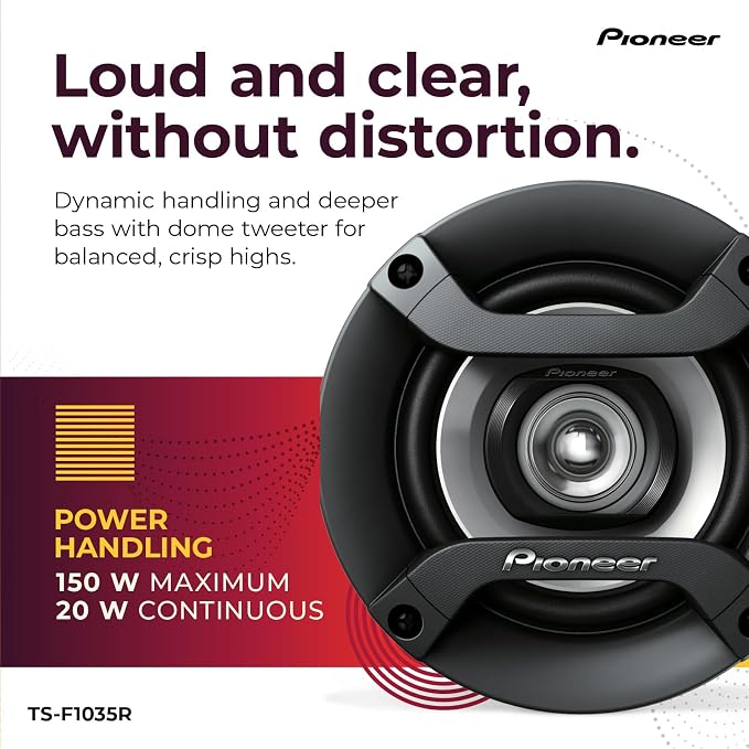 F-Series TS-F1035R 4” 2-Way Speakers (Pair) – 150W Max, Balanced Sound + Smooth Treble, Great Stock Replacement, High-Efficiency Speaker Designed for OEM Power