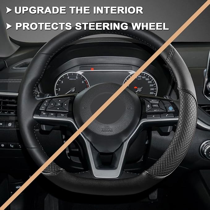 D Shape Steering Wheel Cover for Nissan Rogue Kicks - Auto Car Steering Wheel Cover Customized for Nissan Altima Sentra(Black+Black Line-D-Shaped)