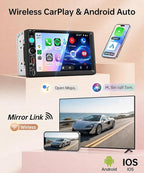 7 Inch Double Din Car Radio Stereo, Wireless CarPlay Android Auto, 2 Din Touchscreen Carplay Stereo, Bluetooth FM/AM/RDS EQ, USB Type-C SWC, Backup Camera