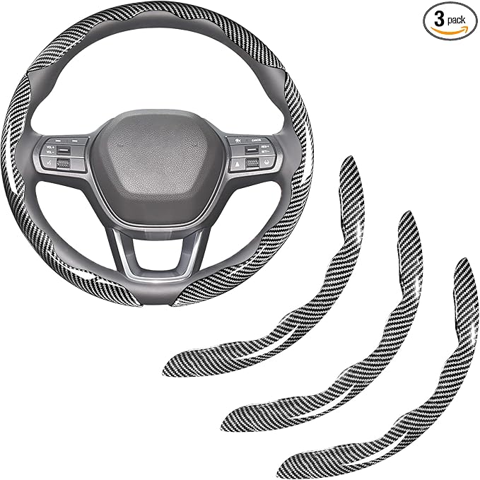 Carbon Fiber Steering Wheel Covers 3 Piece Clip on Steering Wheel Cover (Silver)