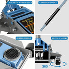 3 Ton Low Profile Floor Jack - Heavy Duty Steel Hydraulic Car Jack with Dual-Piston Rapid Lift Pump, 3.34"-18.5" Lifting Range, Magnetic Parts Tray, Blue