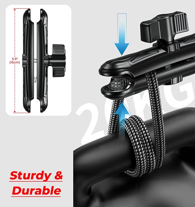 1" Ball Aluminum Alloy Double Socket Arm, 5.9" Length Long Arm | Compatible with RAM Mounts B Size 1" Ball Components, for Fish Finder Mount, Motorcycle Bike Car Phone Mount Holder