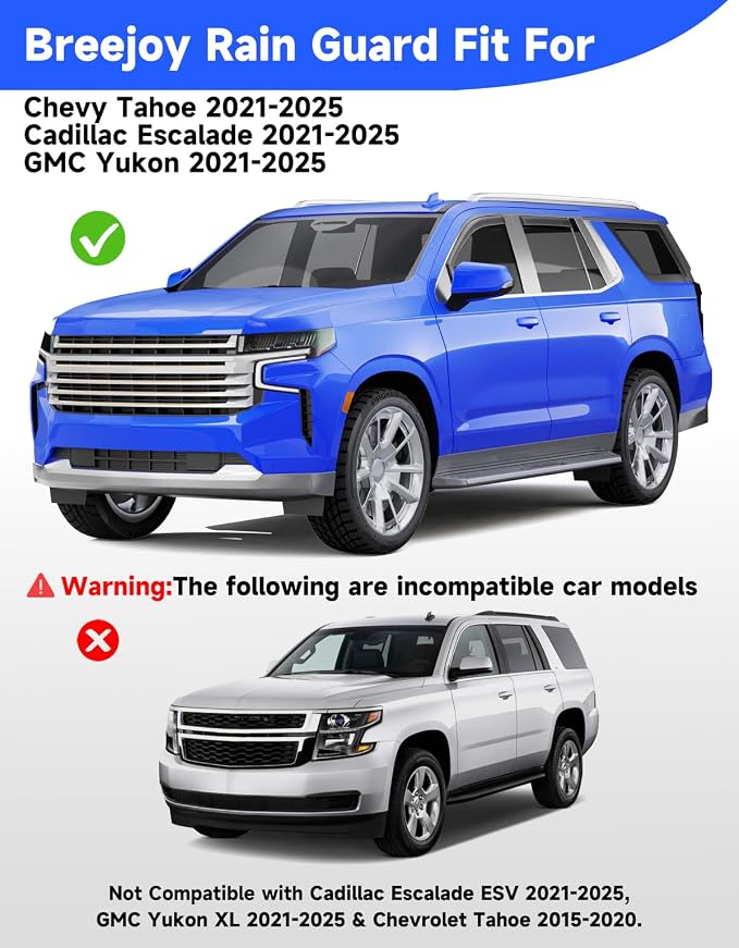 in-Channel Rain Guards Fit for Chevy Tahoe/Cadillac Escalade/GMC Yukon 2021-2026, Window Rain Guards Visors Vent Visors Window Deflector Vent Shades Car Accessories