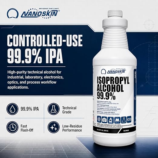 99.9% Isopropyl Alcohol (IPA) 1 Gallon Total (32 fl oz x 4) – High-Purity Technical Grade Alcohol for Industrial & Laboratory Use, Fast Evaporating, Low-Residue Formula