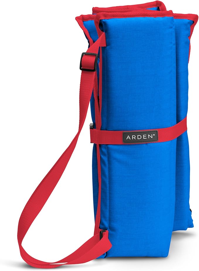 Heated Stadium Seat, Foldable, Lightweight with Carrying Strap, Foam Cushion for Comfort, Adjustable, Back Support, Multi-Functional Use As Stadium Seat or Seat Pad, Royal Blue/Red