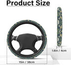 Green Flowers Plants Steering Wheel Cover, Cute Print Steering Wheel Cover Protector, Personalized Pattern Design, Car Accessories for Women, for Steering Wheel with a Diameter of 14.5"-15"