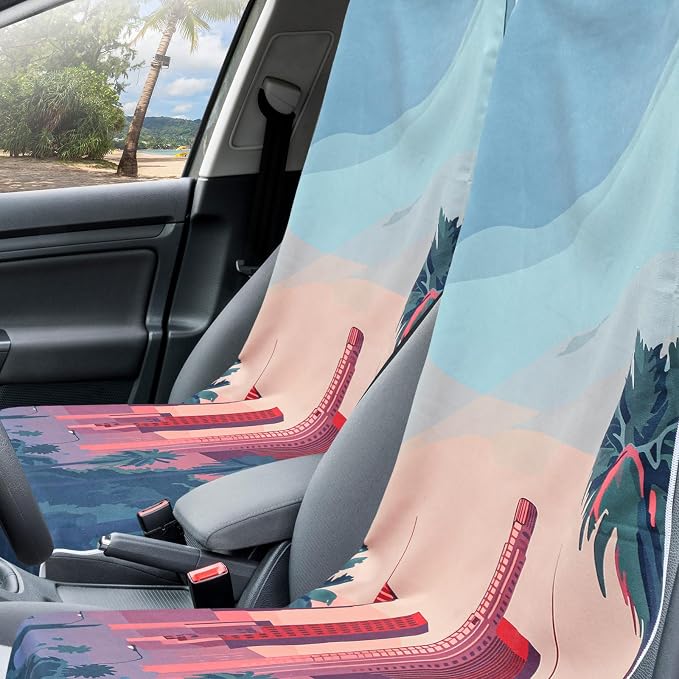 Car Seat Towel Covers with Storage Bag, 63 x 32 Inch Universal Non Slip Waterproof Sweat Protector for Car Truck, Gym Swimming Running, Machine Washable(2 Pack,Los Angeles Street Scene)