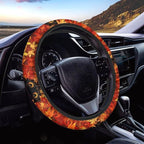 Maple Leaf Car Steering Wheel Cover Sweat Absorption Safe Driving | Fall Decor, Universal 14-15 inch Stretch-on Fabric, Keep Safe Steering Wheel Protector for Women
