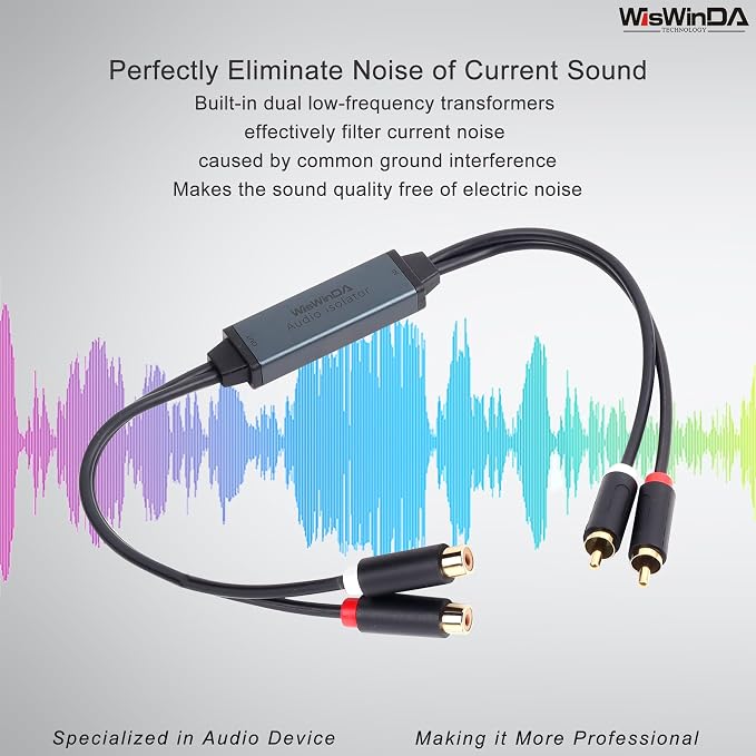 Mini Ground Loop Noise Isolator Gold Coating RCA Connectors Aluminum Shell Noise Filter for car and Home Using in Different situations (WDISO-A010-RCA)