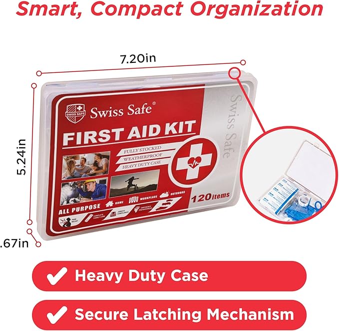 Mini First Aid Kit – 120 Pcs Compact Hard Shell Medical Kit for Home, Car, Travel, Camping, Hiking, Sports, Office & Outdoor Emergencies, Small Hardcase FAK