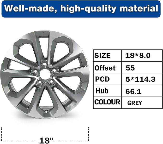 New 18x8" 18 Inch Premium Aluminum Alloy Wheel Rim Fits for 2013-2015 Honda Accord 64048A OEM Design, Alloy Replacement Wheel, Super Duty Car Rims Replacement, OE Stock Specs
