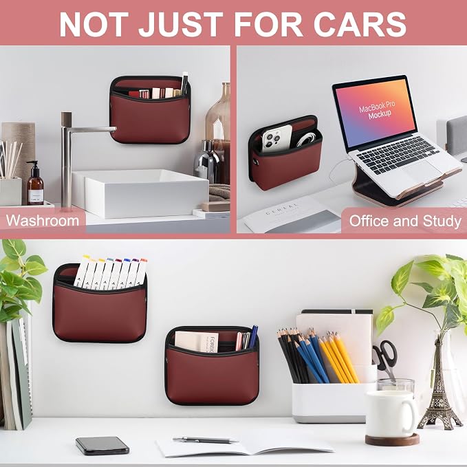Universal Car Side Pocket Organizer, PU Leather Pouch for Car Seat, Door, Window, Console, Cards Trash Cell Phone Sunglasses Holder, Car Accessories, Red