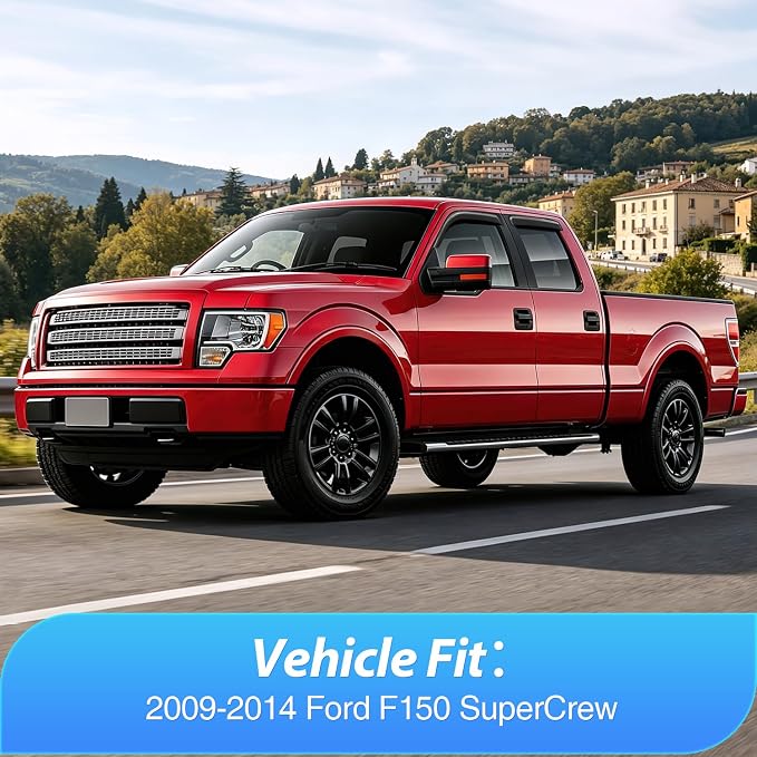Tape-On Window Visors for Ford F150 Crew Cab 2009-2014 Rain Guards Wind Deflectors Vent Shades, Smoke Sun Rain Guard, 4PCS