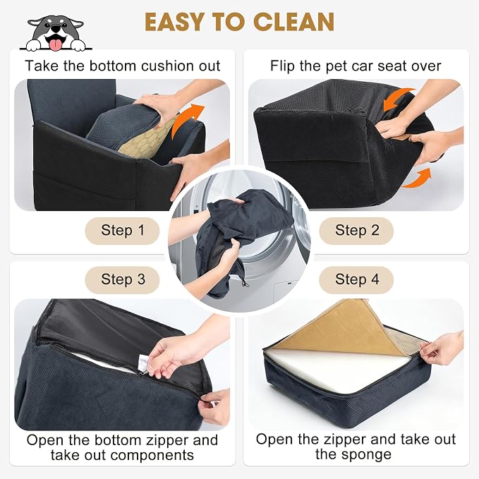 Dog Car Seats for Small Medium Dogs Under 35lbs, Dog Booster Seat with Detachable Washable Cover and Cushion, Memory Foam Pet Car Seat with Safety Belt and Storage Pockets (DG)