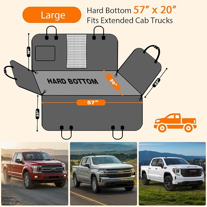 2026 Upgraded Large Dog Backseat Extender for Extended Cab Trucks, Hard Bottom PU Leather Dog Car Seat Cover for Back Seat Holds 500lbs, Waterproof Dog Hammock Pet Rear Seat Protector