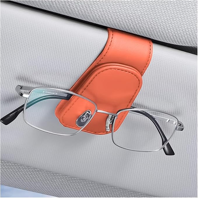 Sunglasses Holders for Car Sun Visor, Leather Eyeglasses Hanger Mounter, Magnetic Glasses Holder and Ticket Card Clip, Auto Interior Accessories Universal for SUV Pickup Truck