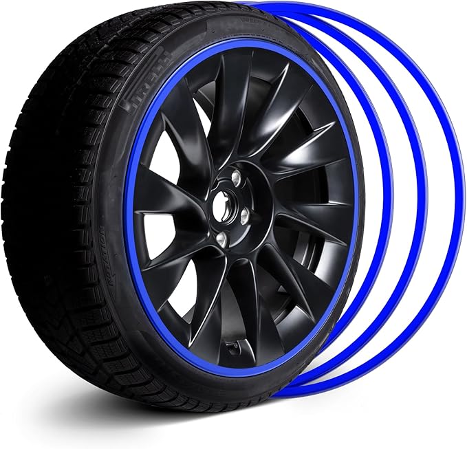 Automotive Alloy Wheel Rim Protector - Covering The Entire Rim of The Wheel hub - Strips for Curb Rash Prevention - Set of 4 Rim Protector Easy to Install(20'',Blue)