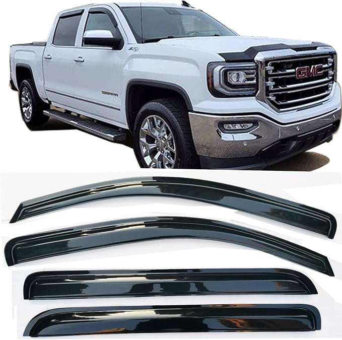 Window Visors Rain Guards Vent Deflectors for 2014-2018 Chevrolet Silverado & GMC Sierra 1500 2500HD 3500HD Crew Cab, 4pcs