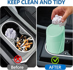 Mini Car Trash Can with Lid, Portable Garbage Can for Car, Leakproof Cup Holder Automotive Garbage Bin with 2 Rolls of Trash Bags, Small Trash Storage Can for Car Home Office(Light Green)