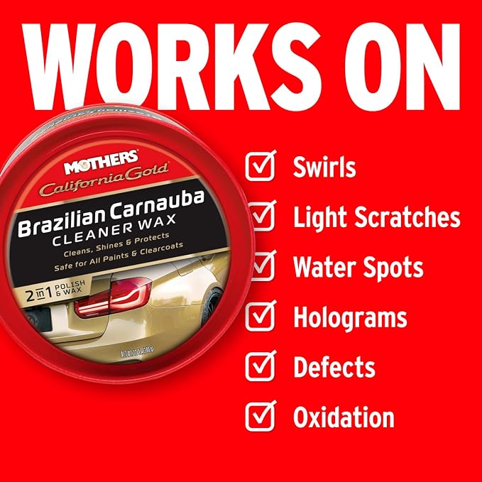 California Gold Brazilian Carnauba Cleaner Wax, 12 oz. Paste, 05500 | Cleans & Waxes in One Step, Removes Oxidation & Swirls, Premium Carnauba Shine & Protection for All Paint Finishes