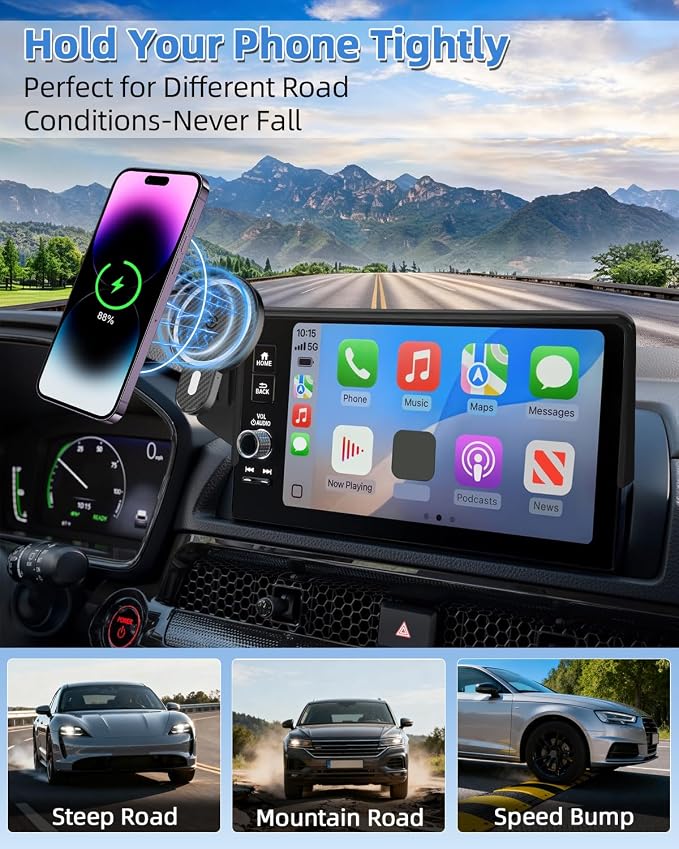 PZK Car Phone Holder for 2024-2026 BMW 5 Series/BMW i5 /BMW 530i 540i 550e | 14.9-Inch Screen Magnetic 15W Fast Wireless Charger Car Phone Mount Fixed Screen 360° Rotation Hands-Free Phone Cradles
