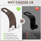 Car Seat Headrest Hook, Premium Suede Double Hook 2 Pack, Universal Hanging Accessories for Purse, Bag, Groceries - Car Interior Accessories (Brown)