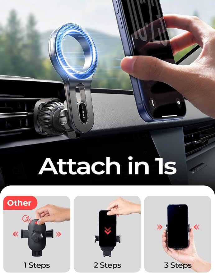 Upgraded for MagSafe Car Mount, Magnetic Phone Holder for Car Vent Phone Mount, Air Vent Car Phone Holder Mount, Magnetic Car Phone Holder for iPhone 17 Pro Max 16/15/14/13/12, Carbon Fiber