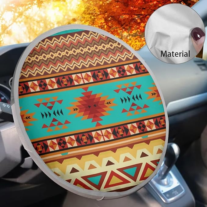 Aztec Steering Wheel Sun Shade Cover Anti-Heat Steering Wheel Sun Block Cover Heat Reflector Universal 17 inch Steering Wheel Sunshade for Most Cars SUV Sedan Van Trucks
