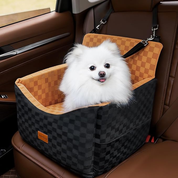 Dog Car Seats for Small Medium Dogs Up to 35lbs | Elevated Dog Booster Seat with Detachable Washable Cover & Cushion | Memory Foam Pet Car Travel Seat with Safety Belt and Storage Pockets