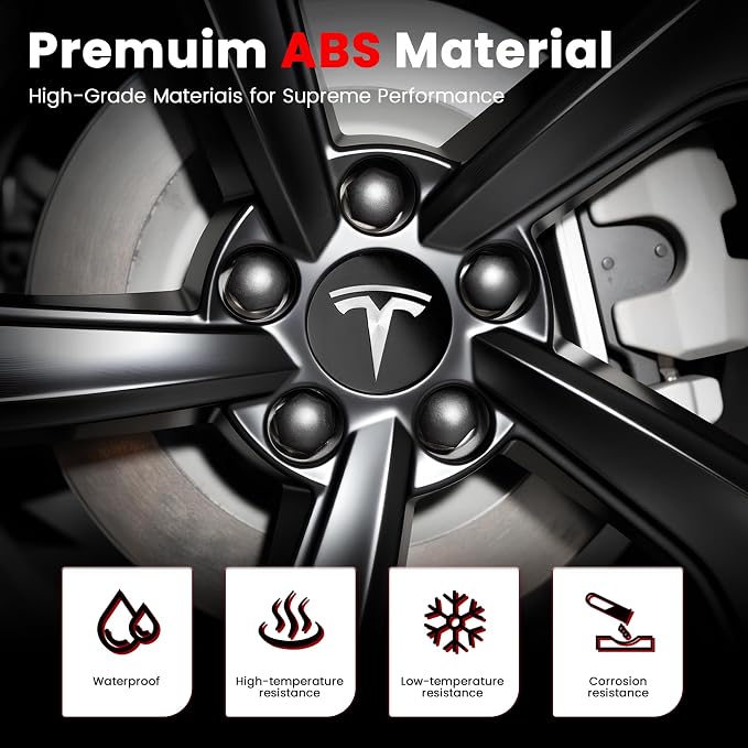 4 Pack Car Wheel Center Hub Cap Kit with 22 Lug Nut Covers, 2.2 in (56mm) Wheel Rim Covers Center Hubcaps with Emblem for Model 3 / Model Y, Black & Silver Exterior Decoration for Tesla