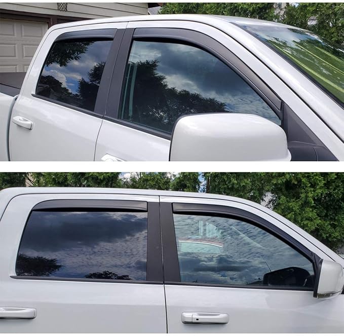 WV194109 Extra Durable In-Channel Wind Deflector Visor Rain Guard, Fit 2009-2018 Dodge Ram 1500 Crew Cab; 2010-2026 Ram 2500 & 3500 Crew & Mega Cab; 2019-2024 Ram 1500 Classic Crew Cab, Smoke, 4-Pcs