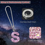 Bling Pink Car Accessories for Women Letter Charm, Rainbow Color Rear View Mirror Cute Crystal Pendant Car Decorations, Lucky Gifts Girly Diamond Rhinestone Charm Interior S